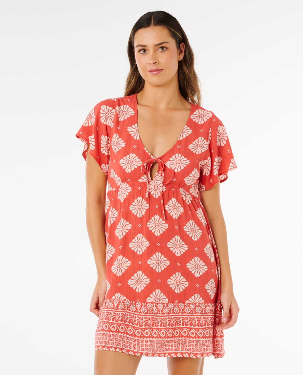 Rip Curl Ventura Tiered Short Sleeve Dress in Red (Product ID 08WWDR/0040)