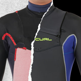 Split image of a mens dawn patrol wetsuit
