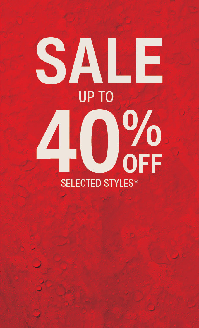 Red sale banner with 'Sale up to 40% off selected styles' text on a red background