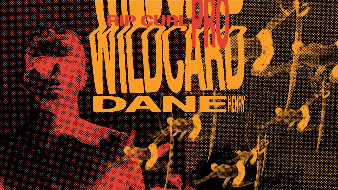 Promotional graphic for Rip Curl Pro Wildcard with a stylized person and abstract elements.